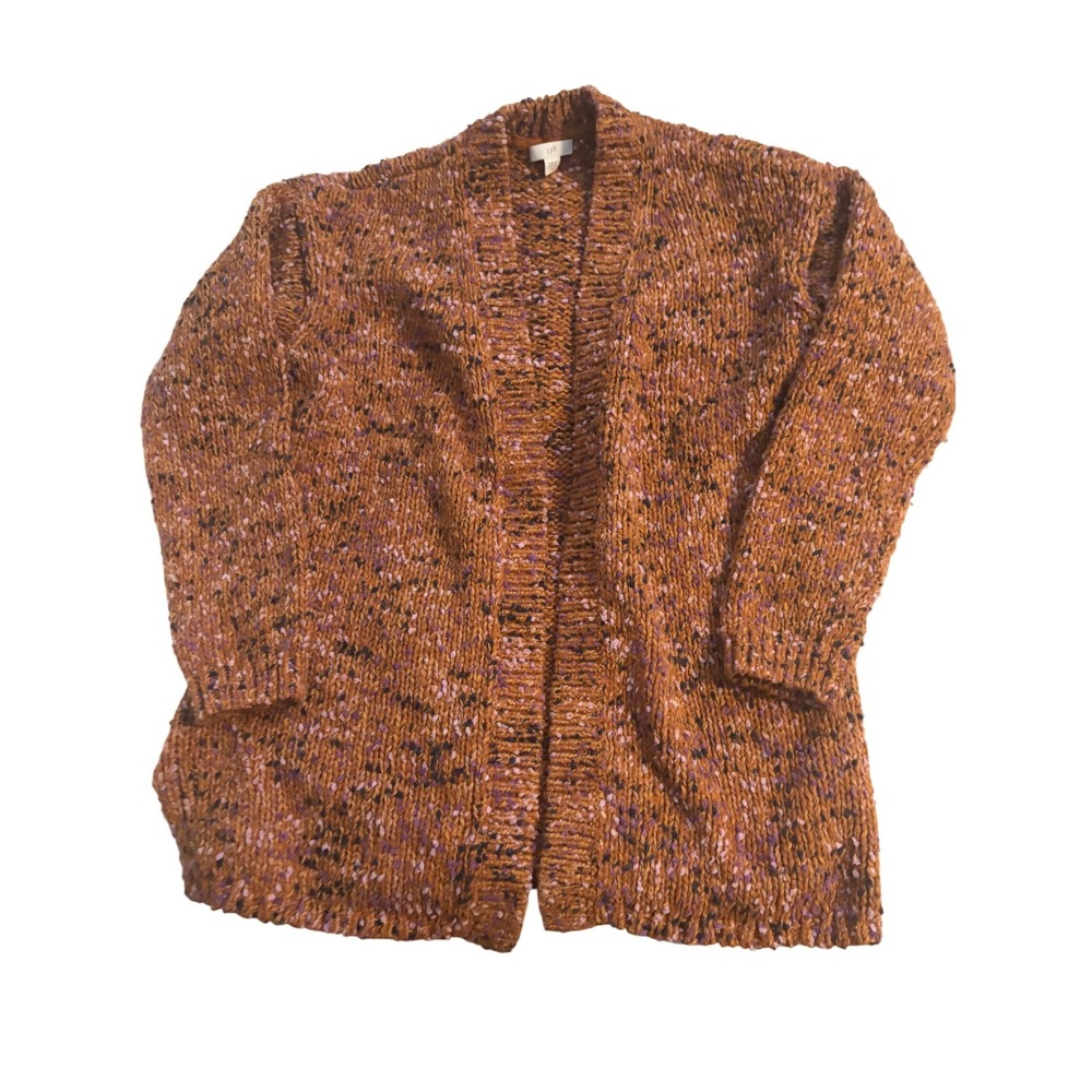 J. Jill Womens XS Orange Purple Marled Chunky Knit Open Front Cardigan Sweater